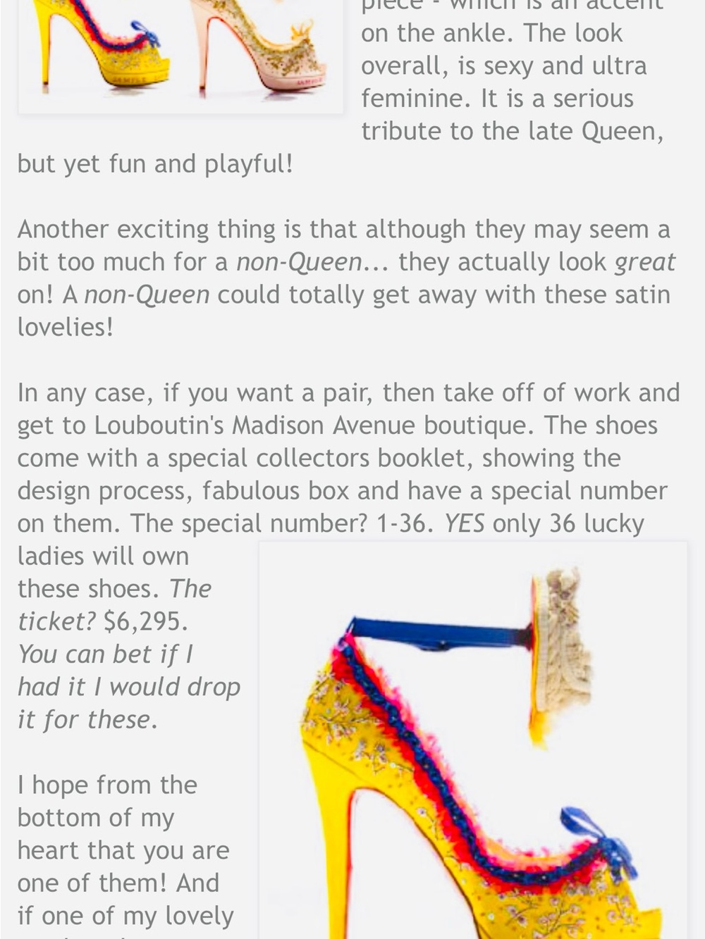 Christian Louboutin Yellow Embroidered Peep-Toe Platform Heels with Navy Trim - Picture 10 of 12